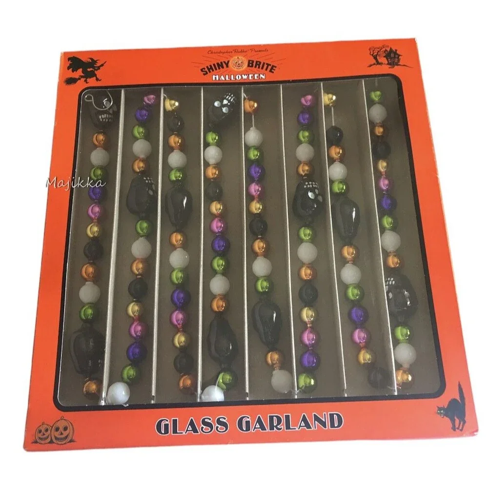 Christopher Radko Halloween Shiny Brite Skulls & Glass Balls Garland 7 Ft. Long